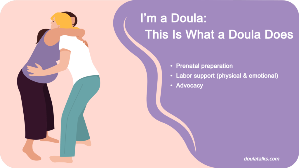 Doula supporting a pregnant woman during labor