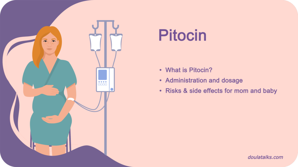 Pregnant woman receiving Pitocin through IV during labor