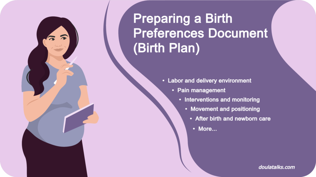 Pregnant woman preparing a birth preferences document (birth plan)