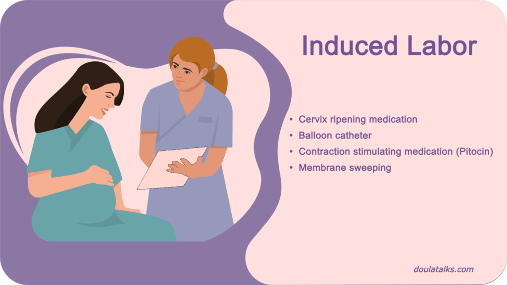 labor induction procedure explained to a pregnant woman by a healthcare provider